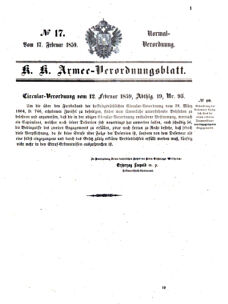 Verordnungsblatt für das Kaiserlich-Königliche Heer 18590217 Seite: 1