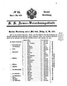 Verordnungsblatt für das Kaiserlich-Königliche Heer 18590506 Seite: 1