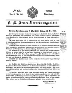 Verordnungsblatt für das Kaiserlich-Königliche Heer 18590510 Seite: 1