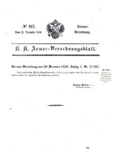 Verordnungsblatt für das Kaiserlich-Königliche Heer 18591222 Seite: 1