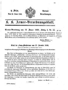 Verordnungsblatt für das Kaiserlich-Königliche Heer 18600125 Seite: 1