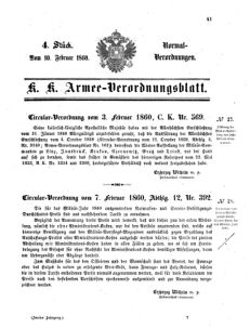 Verordnungsblatt für das Kaiserlich-Königliche Heer 18600210 Seite: 1