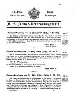 Verordnungsblatt für das Kaiserlich-Königliche Heer 18600327 Seite: 1