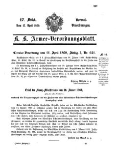 Verordnungsblatt für das Kaiserlich-Königliche Heer 18600417 Seite: 1