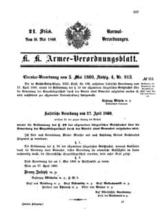 Verordnungsblatt für das Kaiserlich-Königliche Heer 18600516 Seite: 1