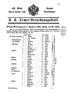 Verordnungsblatt für das Kaiserlich-Königliche Heer 18601110 Seite: 1