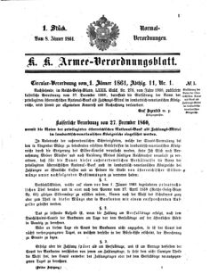 Verordnungsblatt für das Kaiserlich-Königliche Heer 18610108 Seite: 1