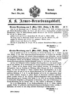 Verordnungsblatt für das Kaiserlich-Königliche Heer 18610308 Seite: 1