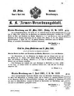 Verordnungsblatt für das Kaiserlich-Königliche Heer 18610406 Seite: 1