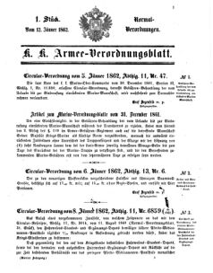 Verordnungsblatt für das Kaiserlich-Königliche Heer 18620112 Seite: 1