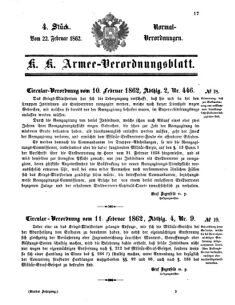 Verordnungsblatt für das Kaiserlich-Königliche Heer 18620222 Seite: 1