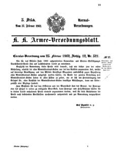 Verordnungsblatt für das Kaiserlich-Königliche Heer 18620227 Seite: 1