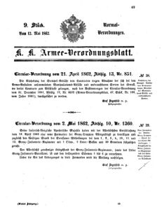 Verordnungsblatt für das Kaiserlich-Königliche Heer 18620512 Seite: 1