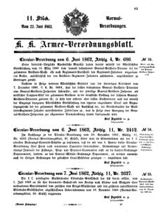 Verordnungsblatt für das Kaiserlich-Königliche Heer 18620622 Seite: 1