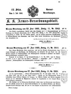 Verordnungsblatt für das Kaiserlich-Königliche Heer 18620705 Seite: 1