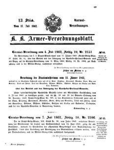 Verordnungsblatt für das Kaiserlich-Königliche Heer 18620717 Seite: 1