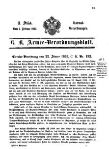 Verordnungsblatt für das Kaiserlich-Königliche Heer 18630207 Seite: 1