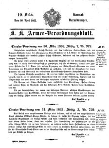 Verordnungsblatt für das Kaiserlich-Königliche Heer 18630410 Seite: 1