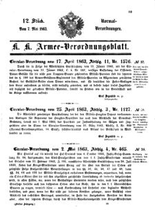 Verordnungsblatt für das Kaiserlich-Königliche Heer 18630507 Seite: 1