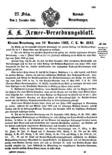 Verordnungsblatt für das Kaiserlich-Königliche Heer 18631202 Seite: 1