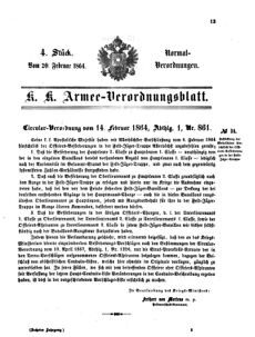 Verordnungsblatt für das Kaiserlich-Königliche Heer 18640220 Seite: 1