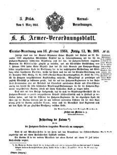 Verordnungsblatt für das Kaiserlich-Königliche Heer 18640308 Seite: 1