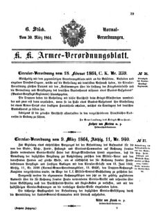 Verordnungsblatt für das Kaiserlich-Königliche Heer 18640330 Seite: 1