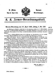 Verordnungsblatt für das Kaiserlich-Königliche Heer 18640427 Seite: 1