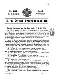 Verordnungsblatt für das Kaiserlich-Königliche Heer 18640629 Seite: 1