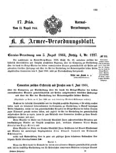 Verordnungsblatt für das Kaiserlich-Königliche Heer 18640813 Seite: 1