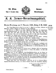 Verordnungsblatt für das Kaiserlich-Königliche Heer 18641207 Seite: 1