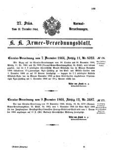 Verordnungsblatt für das Kaiserlich-Königliche Heer 18641211 Seite: 1