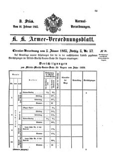 Verordnungsblatt für das Kaiserlich-Königliche Heer 18650216 Seite: 1