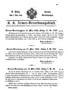 Verordnungsblatt für das Kaiserlich-Königliche Heer 18650403 Seite: 1