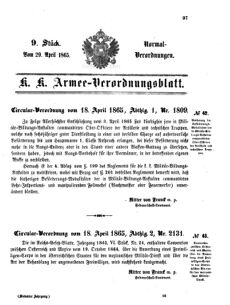 Verordnungsblatt für das Kaiserlich-Königliche Heer 18650429 Seite: 1