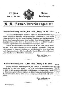 Verordnungsblatt für das Kaiserlich-Königliche Heer 18650527 Seite: 1