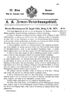 Verordnungsblatt für das Kaiserlich-Königliche Heer 18650920 Seite: 1