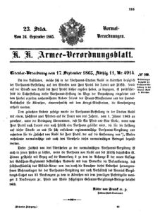 Verordnungsblatt für das Kaiserlich-Königliche Heer 18650924 Seite: 1