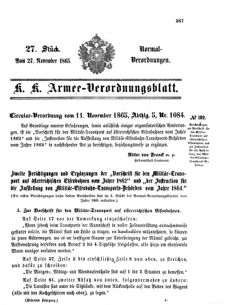 Verordnungsblatt für das Kaiserlich-Königliche Heer 18651127 Seite: 1