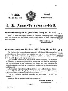 Verordnungsblatt für das Kaiserlich-Königliche Heer 18660322 Seite: 1