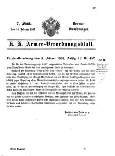 Verordnungsblatt für das Kaiserlich-Königliche Heer 18670214 Seite: 1