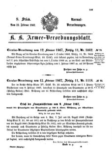 Verordnungsblatt für das Kaiserlich-Königliche Heer 18670223 Seite: 1