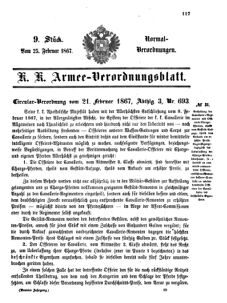 Verordnungsblatt für das Kaiserlich-Königliche Heer 18670225 Seite: 1