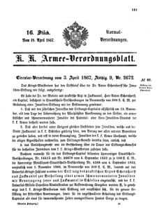 Verordnungsblatt für das Kaiserlich-Königliche Heer 18670418 Seite: 1