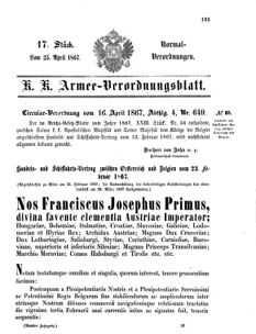 Verordnungsblatt für das Kaiserlich-Königliche Heer 18670425 Seite: 1