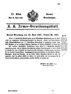 Verordnungsblatt für das Kaiserlich-Königliche Heer 18670426 Seite: 1