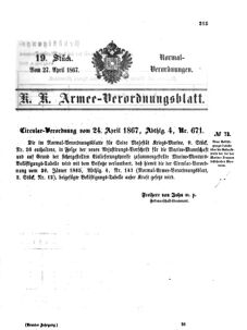 Verordnungsblatt für das Kaiserlich-Königliche Heer 18670427 Seite: 1