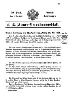 Verordnungsblatt für das Kaiserlich-Königliche Heer 18670502 Seite: 1