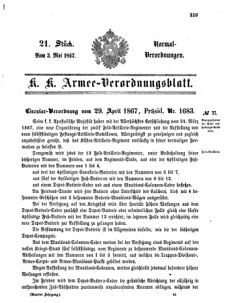 Verordnungsblatt für das Kaiserlich-Königliche Heer 18670503 Seite: 1