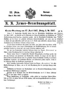 Verordnungsblatt für das Kaiserlich-Königliche Heer 18670508 Seite: 1